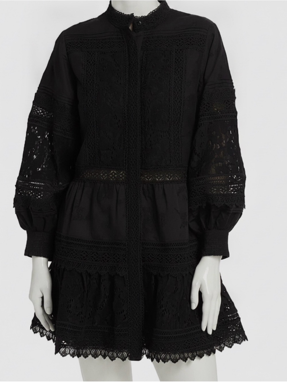 Alice + Olivia Women's Black Tiered High Neck Button-Front Cailin Dress
